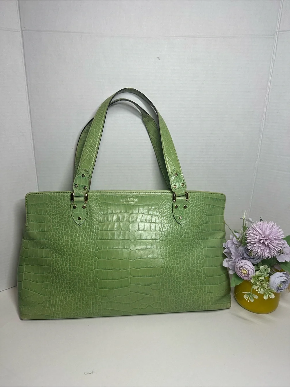 kate spade Light Green Croc-Embossed Tote